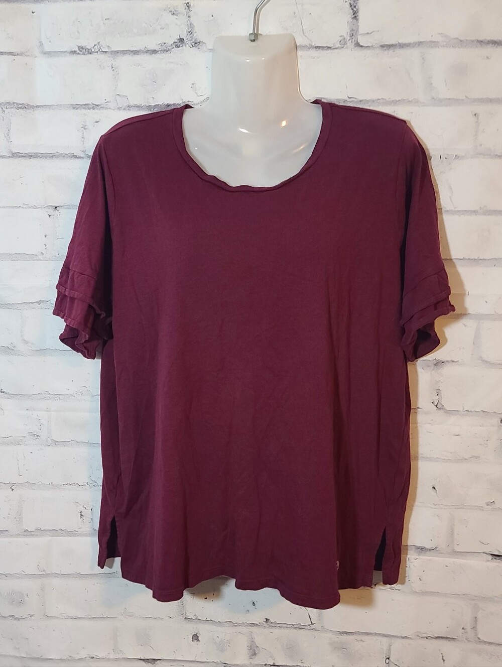 Michael Kors Burgundy Ruffle Sleeve Knit Logo Tee XL